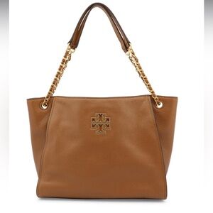 Tory Burch Tan Leather Tote with Gold Accents